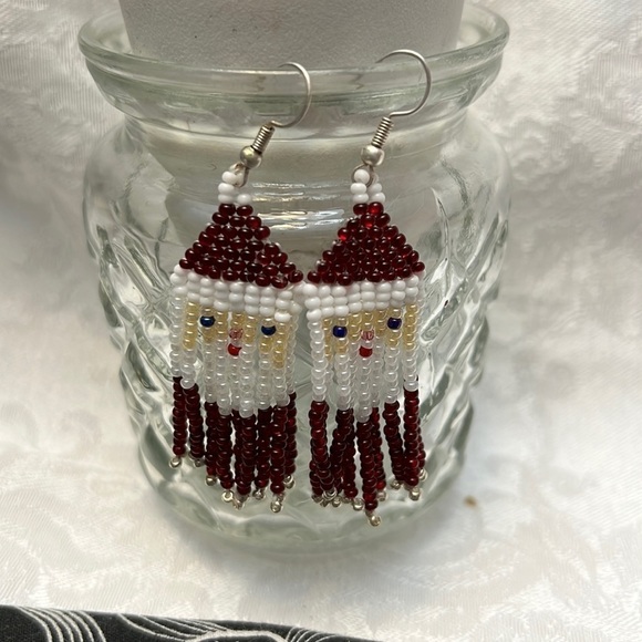 NEW - Boho Chic Beaded Santa Earrings - Picture 1 of 5